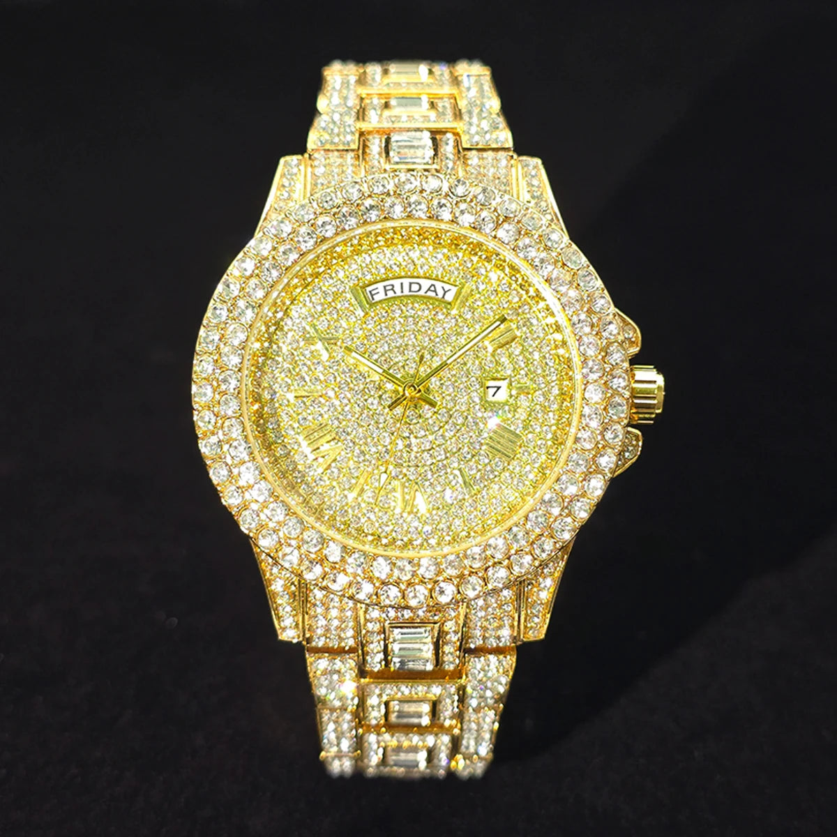 Men's Gold Quartz Watches Calendar Week Display Diamond Watch For Man Dropshipping