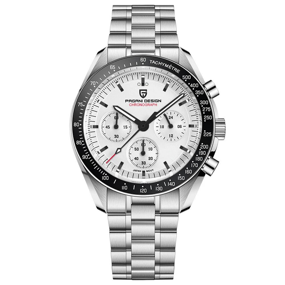 PAGANI DESIGN ‘New Moon’ Men’s Watch – Luxury quartz watch, chronograph, sapphire crystal with anti-reflective coating, ceramic bezel, luminescent hands