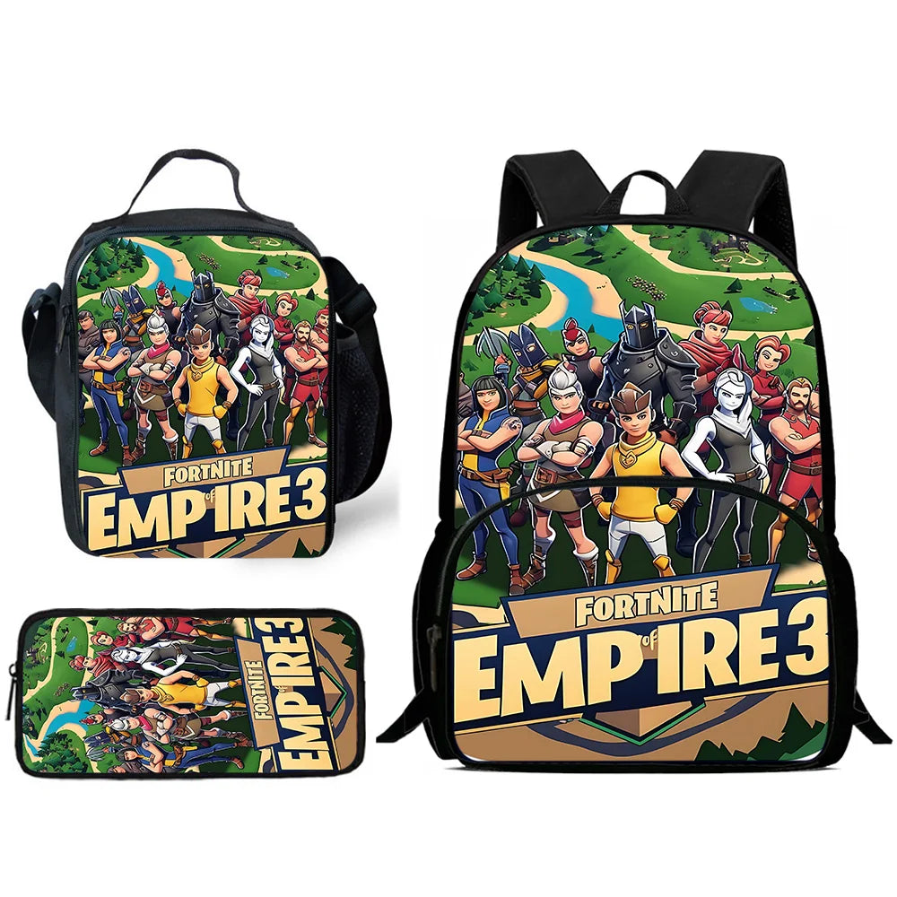 Klassisches FortniteS-Schulrucksack-Set für Kinder mit Lunchtasche und Federmäppchen, große Kapazität, für Jungen und Mädchen, ideales Geschenk