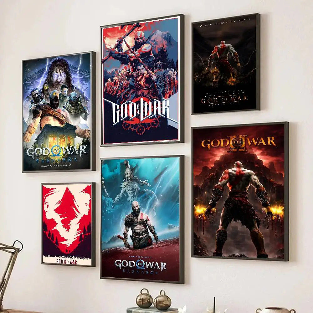 Game G-God Of War Poster Self-adhesive Art Room Entrance Restaurant Wall Decor Art Painting