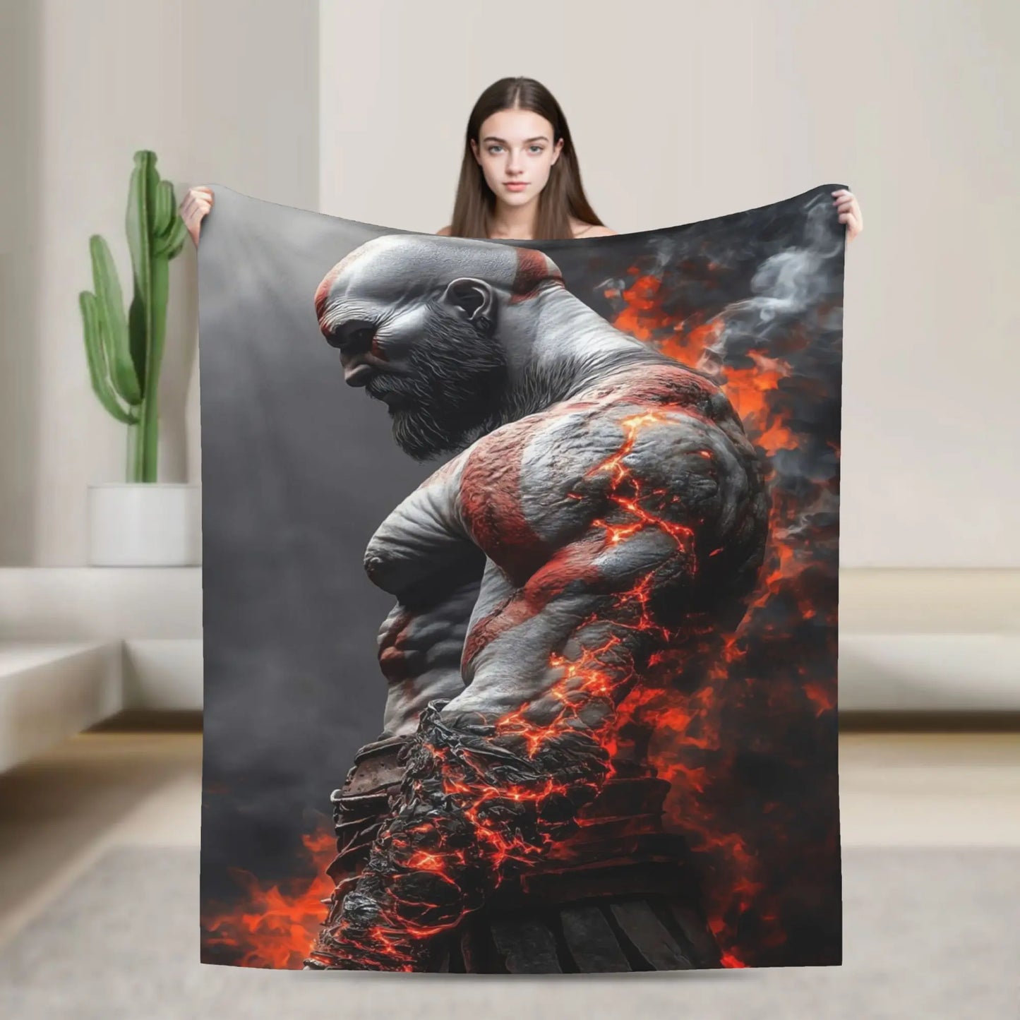 God of War Game Gamers Kratos Warm Blanket  Decorative Plush Throw Blanket Funny Couch Bed Flannel Bedspread Sofa Bed Cover