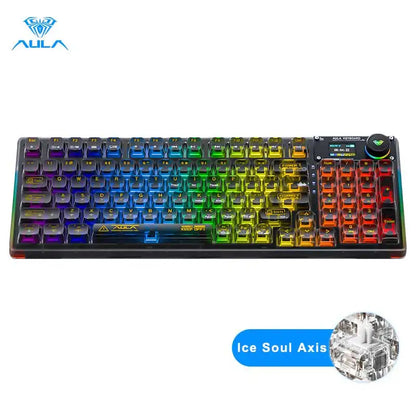 AULA F98PRO Wireless Mechanical Keyboard Transparent Keycaps RGB Backlit Custom 2.4G Hot Swappable Gaming Keyboard With Screen