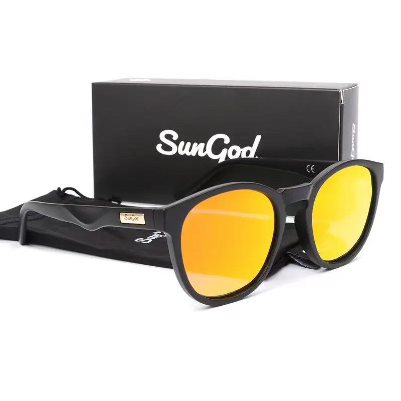 SUNGOD MIRAS Blue Mirror Sunglasses Men's Polarized Lens Glasses Retro Fashion Square Men's Sunglasses Sport SO1: with box