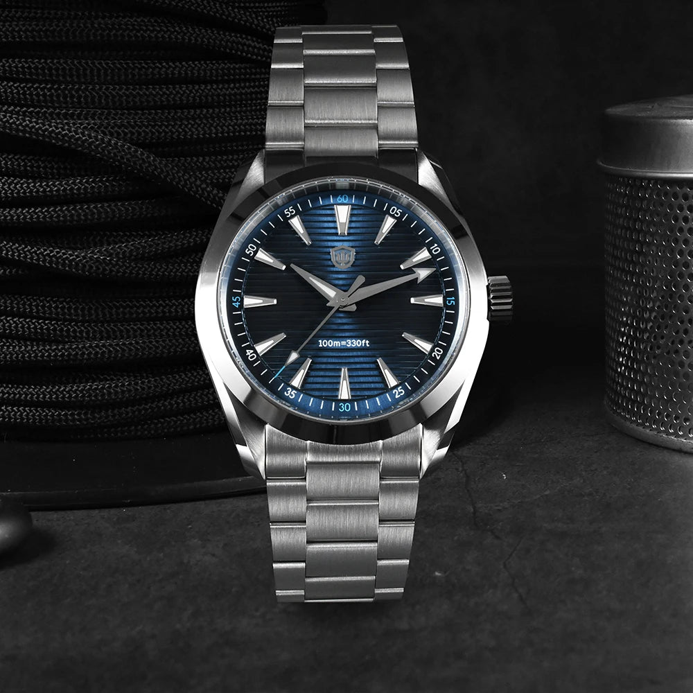 Relógio Watchdives WD0006, movimento VH31 com ponteiro dos segundos fluido, vidro de safira abaulado, revestimento luminescente BGW9, estanque até 10 bar, 38 mm, estilo vintage