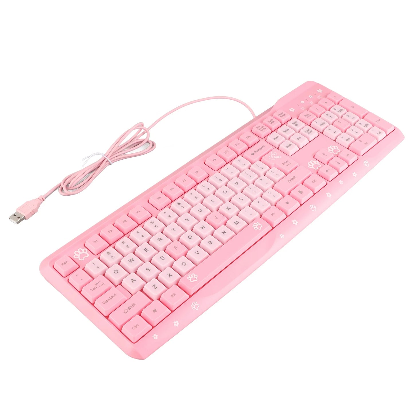 Tastiera cablata USB da 104 tasti ultrasottile, cute cartoon, ergonomica, Plug and Play per PC domestici e laptop