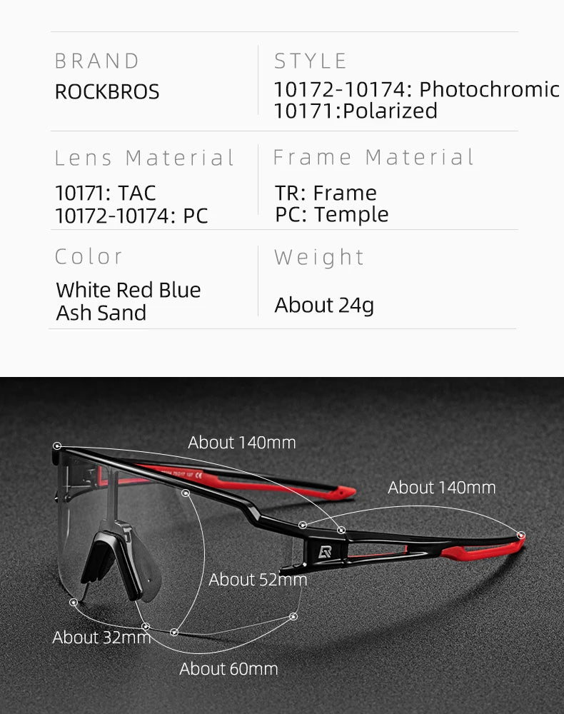 ROCKBROS Cycling Glasses Photochromic Glasses Bicycle Glasses Eyewear Goggles Windproof Bicycle Outdoor Sports Sunglasses