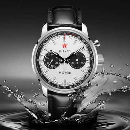 Red Star Panda Men's 1963 Chronograph Mechanical Wristwatch Seagull ST1901 Movement Gooseneck 40mm Luminous Sapphire Pilot Watch
