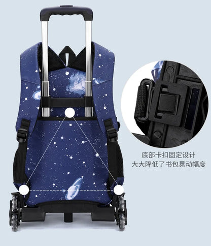 Fortnite 2-in-1 trolleyrugzak met sterrenhemelprint, grote capaciteit, waterdichte laptoptas met trapklimontwerp, schooltas voor studenten