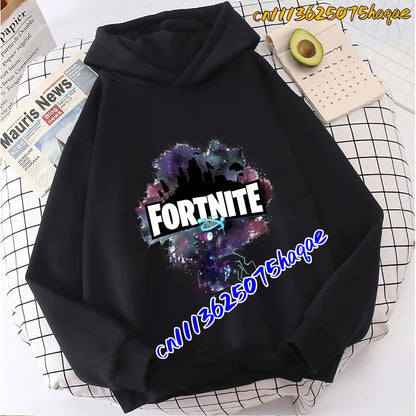 Hoodies infantis Fortnite com estampado do jogo, fato confortável de desenho animado, tops largos de manga comprida, roupa de outono/inverno