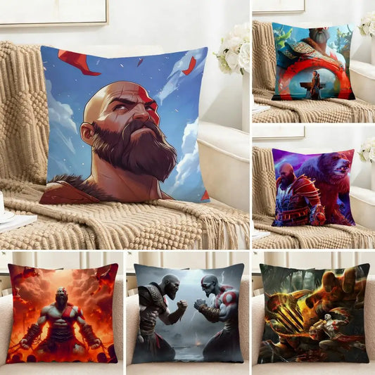 God of War Ragnarok Cushion Cover Washable Linen-Look for Daily Sofa Home Household Room Decor