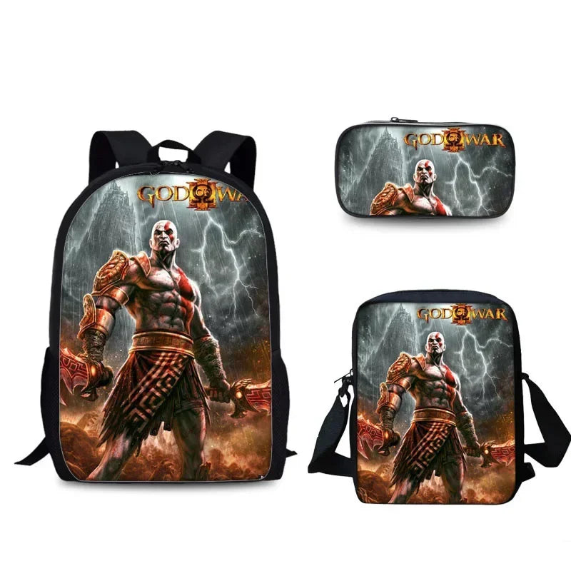 Game God of War Schoolbag Backpack Lunch Bag Pencil Case Set Gift for Kids Students