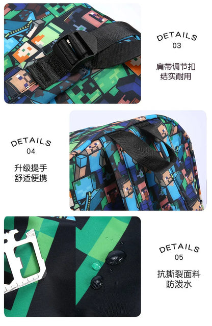 In Stock Minecraft Backpack Graffiti Print Lightweight School Backpack Casual Daily Travel Bag For Male Young Men Outdoor Use
