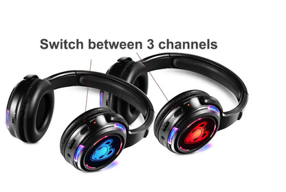 Cuffie wireless Silent Disco RF LED DJ Party 863–865MHz/915MHz con illuminazione LED a 3 canali e batteria da 10H