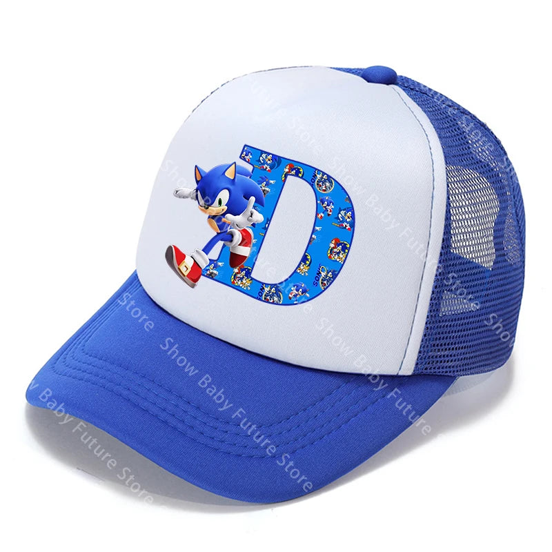 Cartoon Letters A-Z Sonics Boys Girls Baseball Caps Adult Outdoor Sports Breathable Mesh Hat Cute Anime Sunbonnet Birthday Gifts
