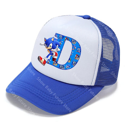 Cartoon Letters A-Z Sonics Boys Girls Baseball Caps Adult Outdoor Sports Breathable Mesh Hat Cute Anime Sunbonnet Birthday Gifts