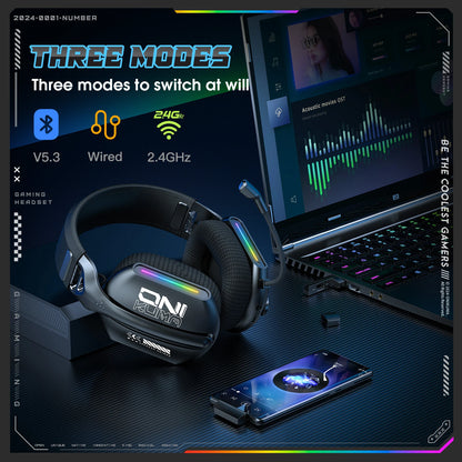 Cuffie gaming wireless ONIKUMA GT808 2.4G/Bluetooth/cablate a 3 modalità over-ear con microfono con cancellazione del rumore per PC PS4 PS5