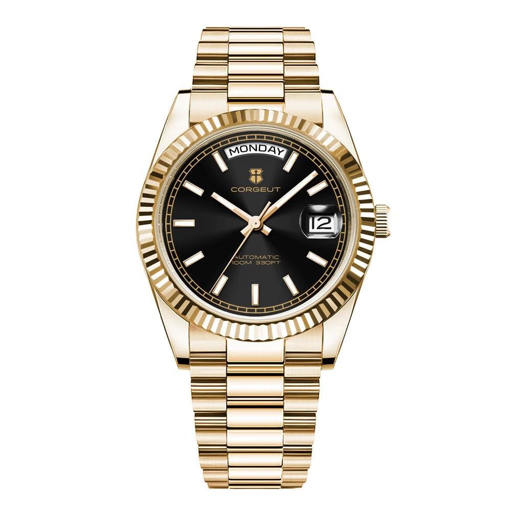 Luxuriöse Corgeut 36MM Herrenuhr ST1644 Automatische mechanische Armbanduhr mit Saphirglas Relogio Masculino 10BAR Day Swim Dress Watch