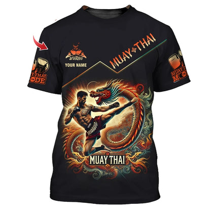 Kietas naujas „Muay Thai“ grafinis marškinėlis vyrams su 3D spausdintu tigro ir drakono piešiniu, individualizuotu vardu, vasaros sporto salės ir fitneso marškinėlis