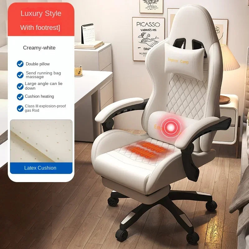 Cadeira Gaming Hestora em Couro PU Grande e Alta, Ergonómica, de Encosto Alto, para Computador, com Apoio para os Pés, Massagem e Suporte Lombar para Adultos