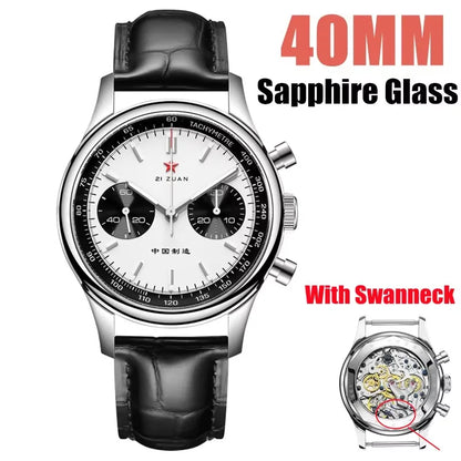 Red Star Panda Men's 1963 Chronograph Mechanical Wristwatch Seagull ST1901 Movement Gooseneck 40mm Luminous Sapphire Pilot Watch