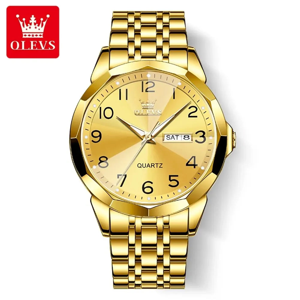 Vyriškas laikrodis OLEVS 9970 – elegantiškas modelis su skaitmeniniu ciferblatu, datos ir dienos rodymu, atsparus vandeniui, šviečiantis tamsoje, kvarcinis – originalus prabangus laikrodis