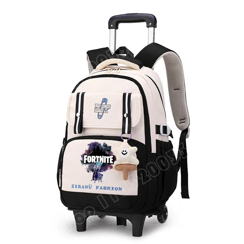Fortnite Schüler-Rollrucksack mit großem Fassungsvermögen, wasserdichtem, leichtem Design, minimalistischer Laptop-Schultasche und lässiger Reisetasche