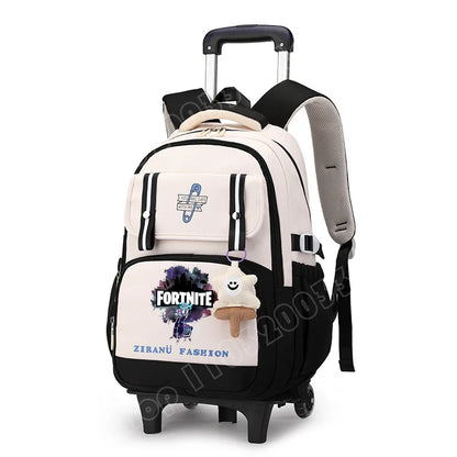 Fortnite Schüler-Rollrucksack mit großem Fassungsvermögen, wasserdichtem, leichtem Design, minimalistischer Laptop-Schultasche und lässiger Reisetasche