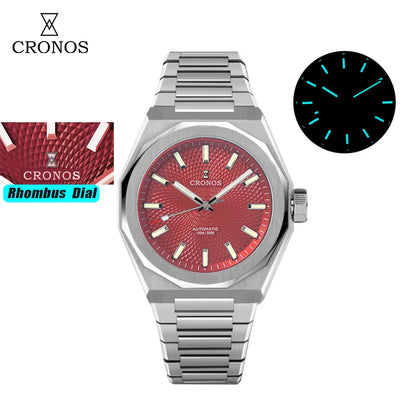 Cronos New Rhombus Perlage 39mm Dial PT5004 Miyota 90S5 See-through Caseback Men Automatic Wristwatches 10ATM Luminous