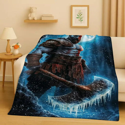 HD Kratos God of War Games Cartoon Gamer Flannel Blanket,Ultra Soft Warm Plush Throw for Home Bedroom Bed Sofa Cover Picnic Kids