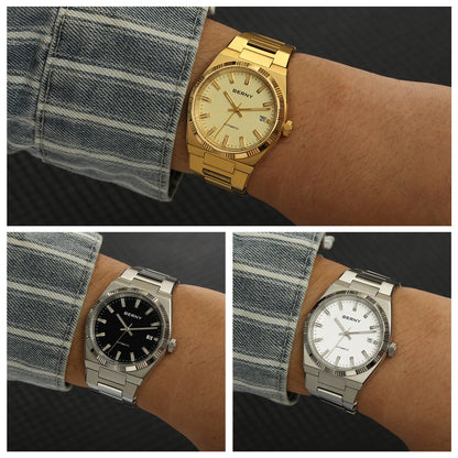 Ceas automat pentru bărbați BERNY, auriu, sticlă de safir, ace luminescente, 100 % original, echipat cu un mecanism PT5000, strat antireflex, model de lux cu ramă interschimbabilă, rezistent la apă până la 5 ATM.