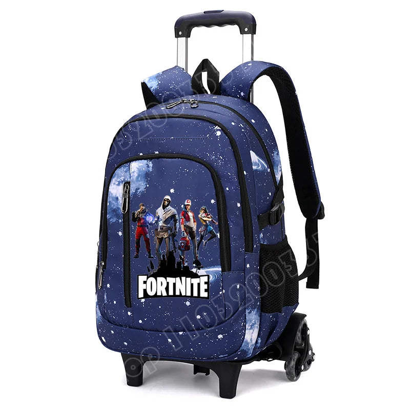 Fortnite 2-in-1 trolleyrugzak met sterrenhemelprint, grote capaciteit, waterdichte laptoptas met trapklimontwerp, schooltas voor studenten