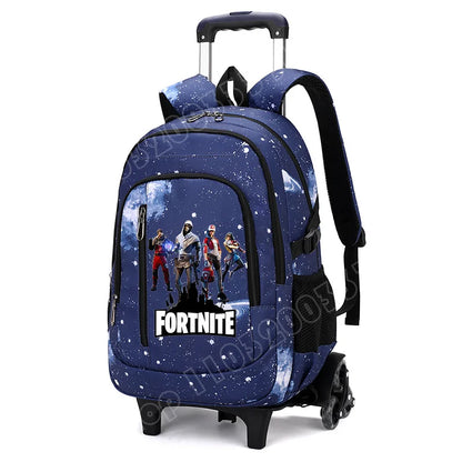 Fortnite 2-in-1 trolleyrugzak met sterrenhemelprint, grote capaciteit, waterdichte laptoptas met trapklimontwerp, schooltas voor studenten