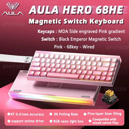 AULA HERO 68HE Magnet-Switch-Tastatur RGB Gaming Mechanische Tastatur Rapid Trigger 8K Return Kabelgebundene Esports Custom-Tastatur