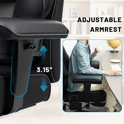 Executive Office Chair with Foot Rest and Waist Lumbar Support, Ergonomic Gaming Chair with Adjustable Height Headrest for Home