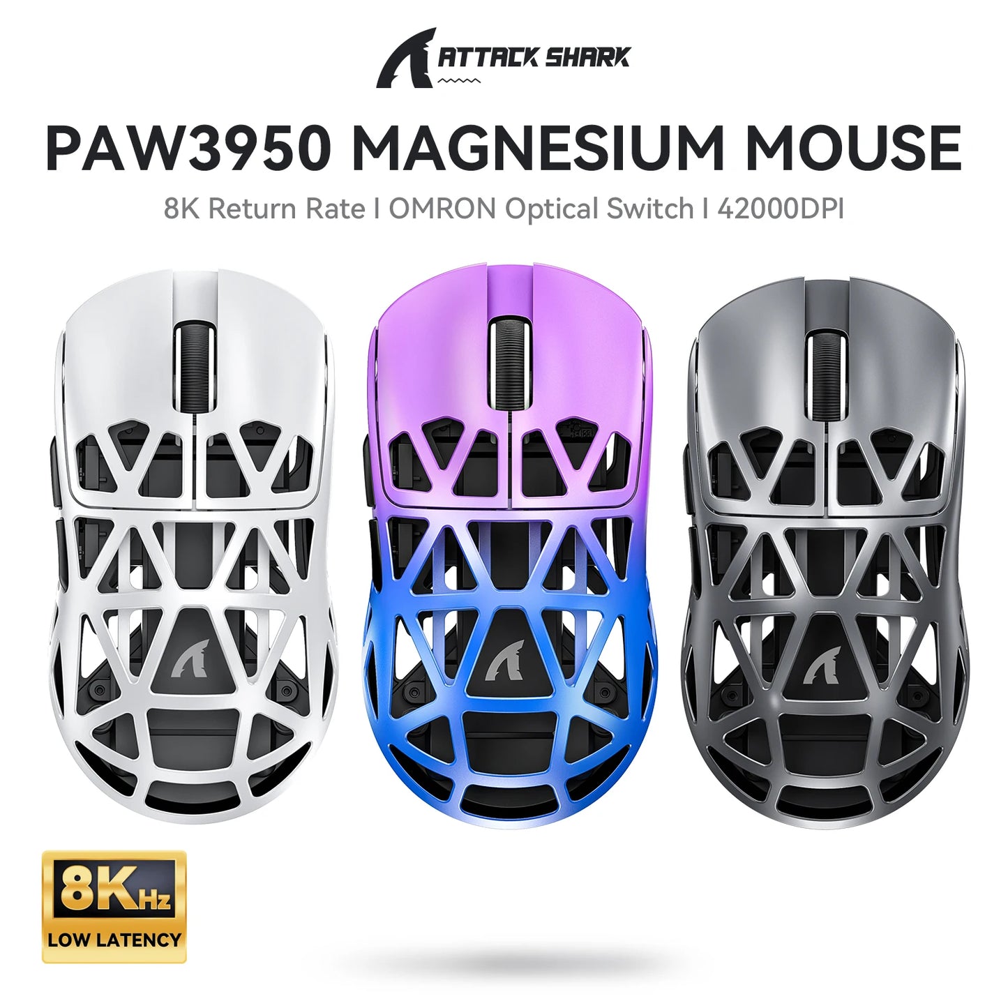 Mouse da gaming wireless Attack Shark R2 PAW3950 8K in lega di magnesio, leggero, Bluetooth tri-mode per gaming/ufficio