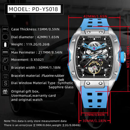 Novo Relógio de Pulso Masculino PAGANI DESIGN PDYS018 Automático Mecânico, Fashion Casual Skeleton, Safira e Aço Inoxidável