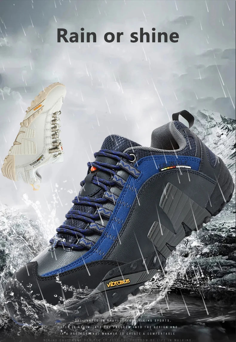 Sapatos de montanhismo para homem em couro genuíno, calçado desportivo outdoor antiderrapante, sapatos de montanhismo e caminhada respiráveis para turismo
