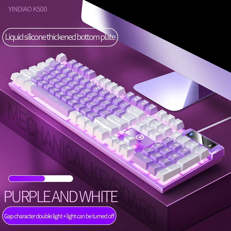 K500 Pink Keyboard – gemischte Farben, weiße und pinke Tastenkappen, 104 Tasten, kabelgebundene Gaming-Tastatur für Laptop und PC