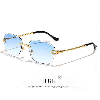 HBK Frameless Metal Sunglasses Men Wave Cutting Sun Glasses for Women Travel Shopping Shades Eyeglass UV400 Summer Style