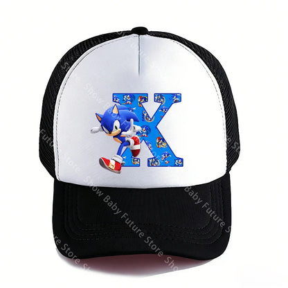 Summer Black Baseball Caps for Adult Cartoon Letters Sonics Boys Girls Outdoor Sports Breathable Mesh Hat Cute Anime Sunbonnet