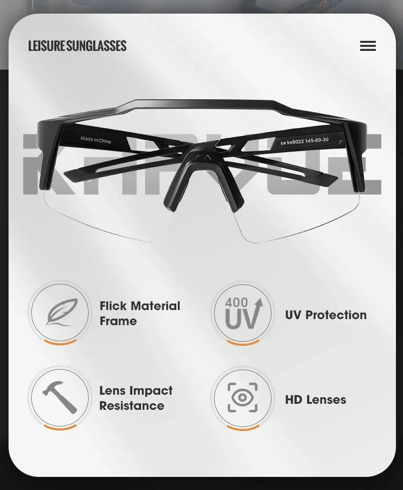 Kapvoe Photochromic Cycling Sunglasses Men Glasses Fashion Mountain Bicycle Outdoor Road Riding Goggles Eyewear Sports MTB Bike