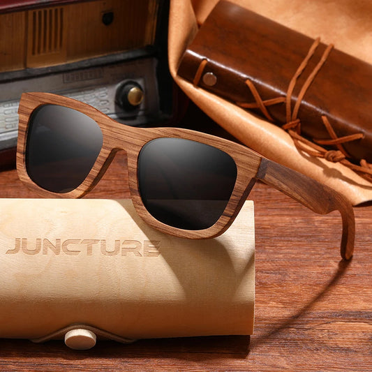 JUNCTURE Fashion Bamboo Wood Vintage Square Sunglasses Men Women Luxury Brand Designer Sun Glasses Wooden Driving UV400 Eyewear