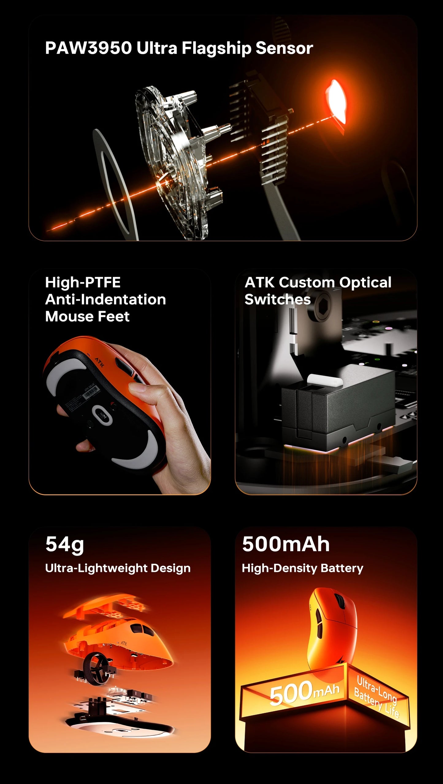 Mouse wireless ATK Blazing Sky Z1 V2 Ultimate PAW3950 Ultra Dual 8K da gaming, ergonomico, sviluppato internamente, per mani medio-grandi