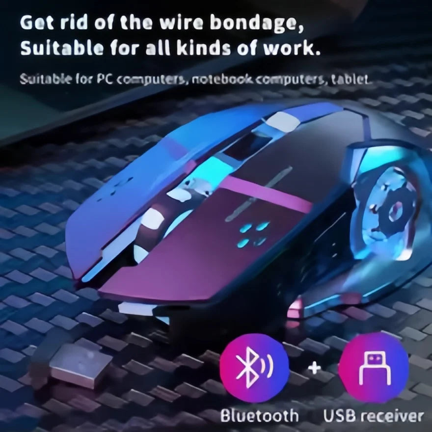Wiederaufladbare kabellose Gaming-Maus – leise Bluetooth/USB-Verbindung, RGB-Hintergrundbeleuchtung, E-Sports für PC