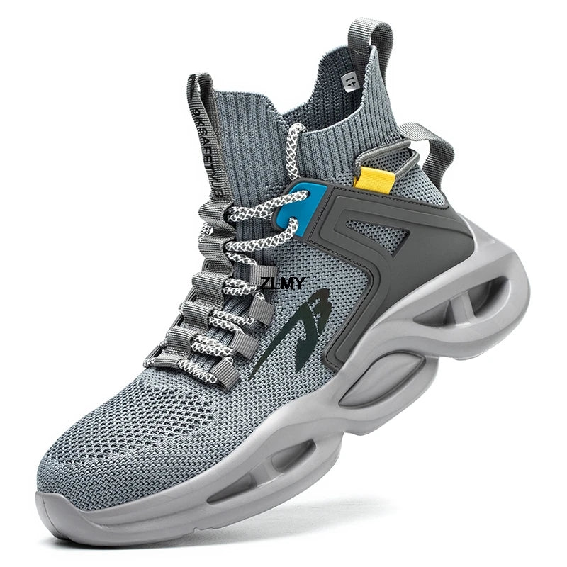 Zapatillas de seguridad transpirables para hombre con puntera de acero, resistentes a perforaciones, botas de trabajo ligeras de caña alta, calzado de seguridad anti-punzadas, nuevo