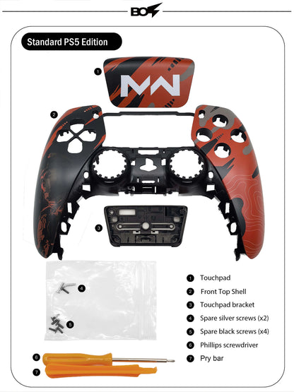 BO5 Call Of Duty durable Coating Replacement Front Shell Touchpad Compatible with ps5 Controller BDM-010/020/030/040/050