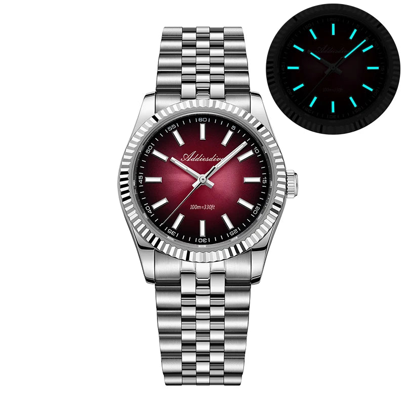 ADDIESDIVE Neue Herrenuhr AD2073, Saphirglas, 36mm, VH31 Sunburst Quarzuhr, 10Bar wasserdichte Taucheruhr, leuchtende Armbanduhr