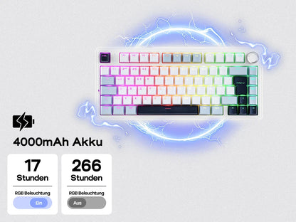 EPOMAKER x AULA F75 ISO-DE kabellose mechanische Tastatur mit Tri-Mode-Konnektivität, deutschem QWERTZ-Layout und 4000 mAh Akku