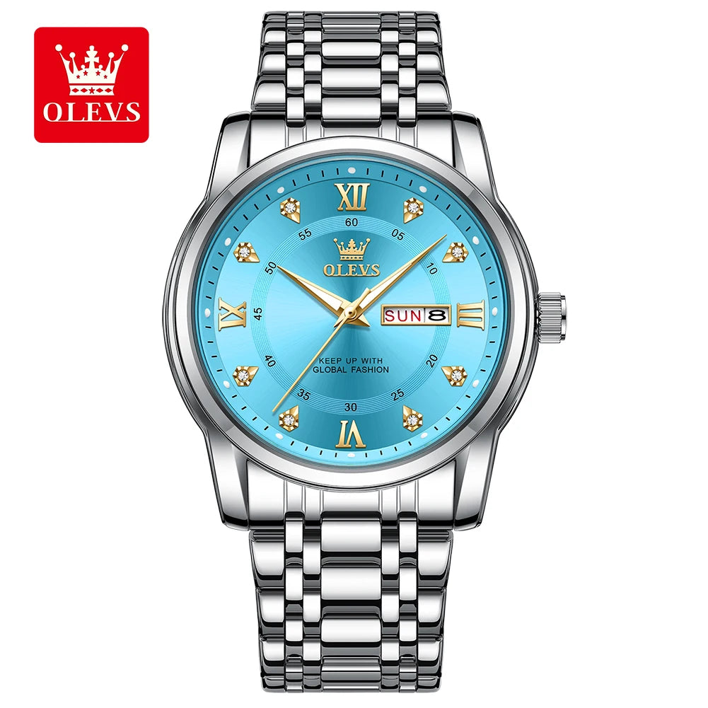 OLEVS 5513 quartzhorloge voor heren – Stalen band, waterdicht, verlichte display, kalender en weekdag – Elegant en luxueus horloge, origineel model voor heren