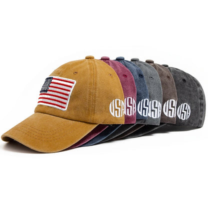 USA Flag Men's Baseball Cap Retro Embroidery Washed Cotton Dad Hats Fashion Women Hip Hop Caps Summer Outdoor Sun Visor Hat